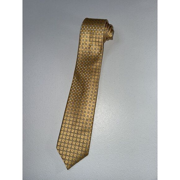 Trafalgar - Gold/Blue Geometric - 100% PURE SILK Neck Dress TIE *ITALY - Picture 1 of 7